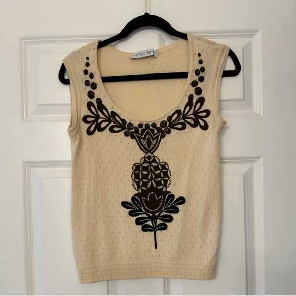 Carolina Herrera Tops - Carolina Herrera | Cashmere Top with Embroidery | Neutrals | lightweight Size XL